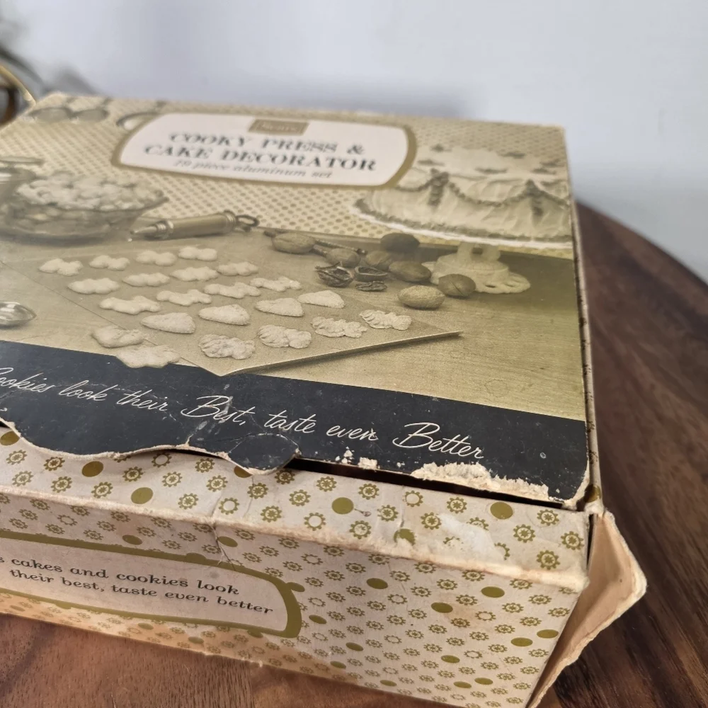 Vintage Sears Cooky Press & Cake Decorator Set Copper and Silver Tone